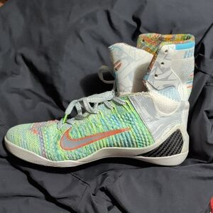 Nike Multicolor High-Top Knit Basketball Shoe with Orange Swoosh